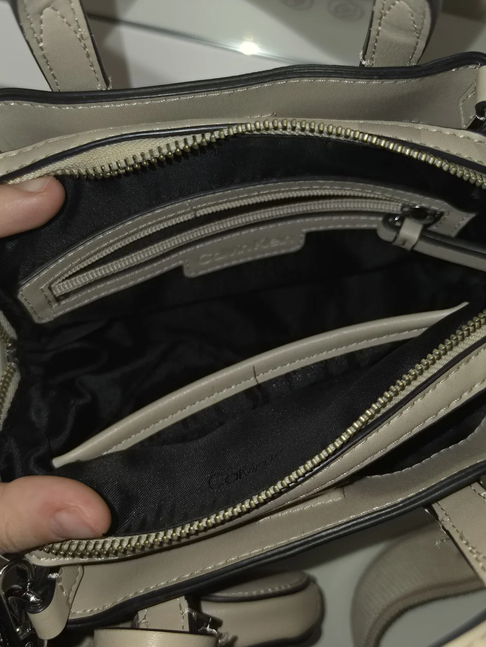 Calvin Klein Millie Convertible Tote Crossbody Bag Beige w/ Coin Pouch